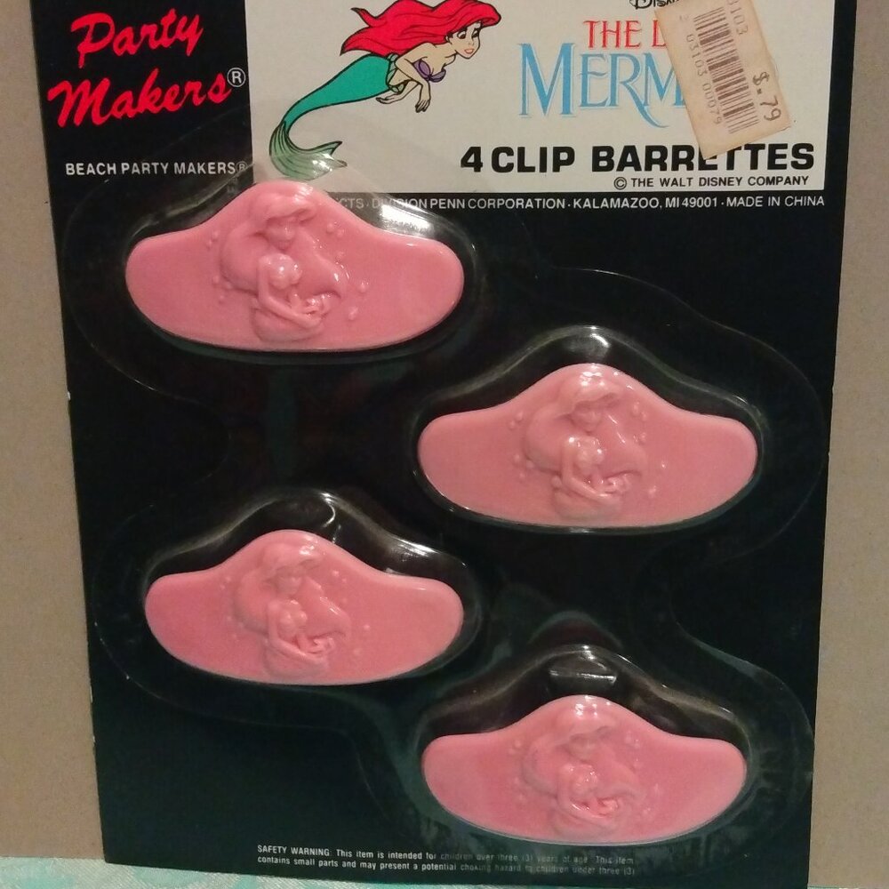 Vintage Disney Party makers The Little Mermaid 4 Clip Barrettes Hair Clips